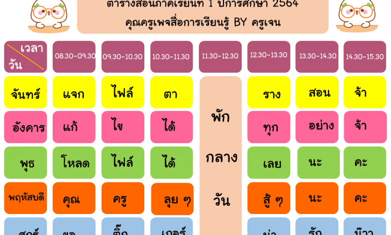 แจกไฟล์ตารางสอน Power Point แก้ไขได้ทุกอย่างนะคะ ตัวหนังสือ สี ภาพ  เครดิตไฟล์ เพจ สื่อการเรียนรู้ By ครูเจน - สื่อการสอนฟรี.Com